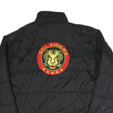 Mens Black Quilted Jacket Polyester Blend Tiger Logo L Zip Closure Stand-Up