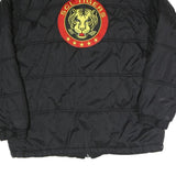Mens Black Quilted Jacket Polyester Blend Tiger Logo L Zip Closure Stand-Up
