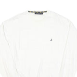 NAUTICA Mens White Pullover Plain Crew Neck Basic Knit L Cotton Blend Jumper