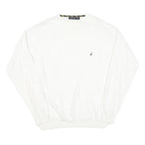 NAUTICA Mens White Pullover Plain Crew Neck Basic Knit L Cotton Blend Jumper