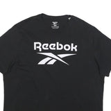 REEBOK Mens Black Classic Logo T-Shirt 2XL Short Sleeve Crew Neck Cotton Blend
