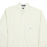 NAUTICA Mens Cream & Green Check Cotton Blend Shirt S Button-Down Collar Long