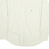 NAUTICA Mens Cream & Green Check Cotton Blend Shirt S Button-Down Collar Long