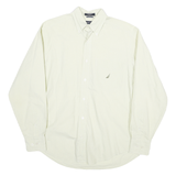 NAUTICA Mens Cream & Green Check Cotton Blend Shirt S Button-Down Collar Long