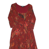 DESIGUAL Womens Red Floral Print Day Woven Midi Dress XL Long Sleeve Round Neck