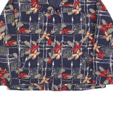 Womens Navy Blue Floral Check Print Zip Jacket L Polyester Blend Casual