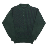 Mens Green Patterned Polo Jumper M Button Up Basic Knit Regular Fit Casual