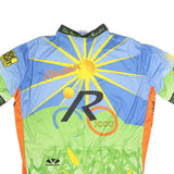 VOLEA Mens Blue & Green Graphic Modern 2XL Short Sleeve Crew Neck Cycling Jersey