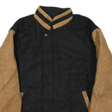 NORTH END Mens Black & Tan Wool Blend Bomber Jacket S Woven Zip Casual