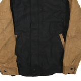 NORTH END Mens Black & Tan Wool Blend Bomber Jacket S Woven Zip Casual
