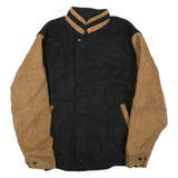 NORTH END Mens Black & Tan Wool Blend Bomber Jacket S Woven Zip Casual