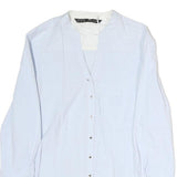 ZARA Womens White Cotton Blend Shirt Long Sleeve V Neck M Classic Button Up