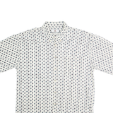 CHIAMARE Mens White & Navy Blue Printed Cotton Shirt L Button-Down Short Sleeve