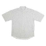 CHIAMARE Mens White & Navy Blue Printed Cotton Shirt L Button-Down Short Sleeve
