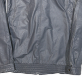 Mens Grey Leather Motorcycle Jacket S Plain Zip Closure Stand-Up Collar Classic