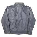 Mens Grey Leather Motorcycle Jacket S Plain Zip Closure Stand-Up Collar Classic