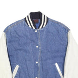 PATINA Womens Blue & White Cotton Blend Bomber Jacket M Button Plain Casual