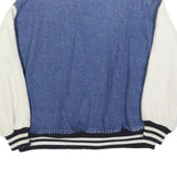 PATINA Womens Blue & White Cotton Blend Bomber Jacket M Button Plain Casual