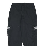 ADIDAS Mens Black Cotton Blend Relaxed Cargo Trousers W28 L26 Logo Zip Closure