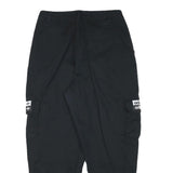 ADIDAS Mens Black Cotton Blend Relaxed Cargo Trousers W28 L26 Logo Zip Closure