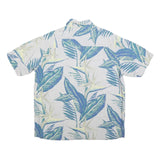 ISLAND REPUBLIC Mens White & Blue Tropical Print Silk Shirt L Casual Summer