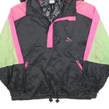 PUMA Womens Black & Pink & Green Hooded Jacket S Polyester Colourblock Zip