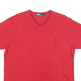 POLO RALPH LAUREN Mens Red V-Neck Short Sleeve T-Shirt M Cotton Blend Casual