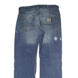 CARHARTT Mens Regular Fit Blue Denim Jeans W33 L34 Faded Button Closure Classic