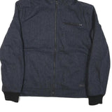 GUESS Mens Blue Black Hooded Cotton Blend Zip Jacket XL Herringbone Casual