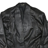Womens Black Leather Button Jacket XL Woven Classic Oversized Stylish