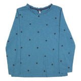 JOULES Womens Blue Printed Long Sleeve Round Neck UK 12 Cotton Blend Top