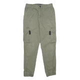 FBSISTER Womens Regular Cotton Blend Green Cargo Trousers W28 L28 Zip Pockets