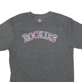 MAJESTIC Mens Grey Rockies Graphic T-Shirt L Short Sleeve Crew Neck Sports