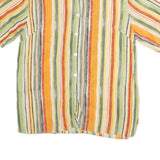 LINEAV Womens Yellow & Green Striped Shirt Short Sleeve Button Neck L Casual
