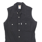 CARHARTT Womens Black Sleeveless Shirt L Cotton Blend Button Front Western
