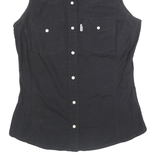 CARHARTT Womens Black Sleeveless Shirt L Cotton Blend Button Front Western