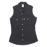 CARHARTT Womens Black Sleeveless Shirt L Cotton Blend Button Front Western