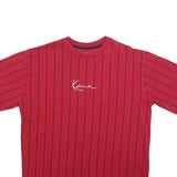 KARL KANI Mens Red Pinstripe Graphic T-Shirt S Short Sleeve Crew Neck Signature