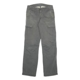 CARHARTT Mens Grey Regular Fit Cargo Cotton Blend Jeans W28 L31 Button Closure