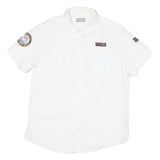 NAPAPIJRI Mens White Casual Shirt M Cotton Blend Patch Logo Norwegian Flag