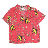 HELLO HATTIE Womens Coral Red Printed Button Shirt XL Cotton Blend Short Sleeve