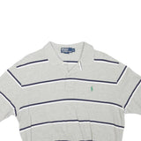 POLO RALPH LAUREN Womens Grey & Navy Striped Short Sleeve Polo Shirt L Crop