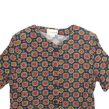 LASTING IMPRESSION Womens Blue & Orange Printed Top Short Sleeve Round Neck S