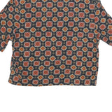 LASTING IMPRESSION Womens Blue & Orange Printed Top Short Sleeve Round Neck S