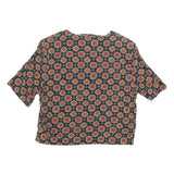 LASTING IMPRESSION Womens Blue & Orange Printed Top Short Sleeve Round Neck S