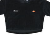 ELLESSE Womens Black Velour Cropped T-Shirt UK 8 Short Sleeve Crew Neck Zip Back