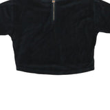 ELLESSE Womens Black Velour Cropped T-Shirt UK 8 Short Sleeve Crew Neck Zip Back