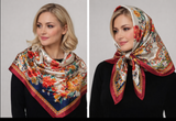 Anyyou Fashion Premium Satin Square Scarf – Red Beige Silk-Feel Neckwrap for Women