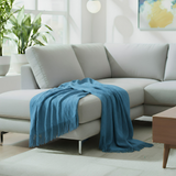 Anycozy Blue Faux Cashmere Throw Blanket – Diamond Knit Sofa Cover & Home Decor Accent