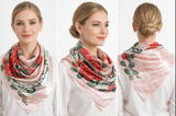 Anyyou Fashion Premium Satin Square Scarf – Romantic Pink Roses Silk-Feel Neckwrap for Women